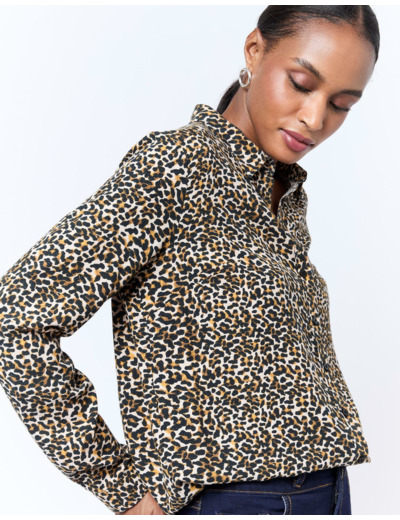 Chemisier manches longues imprimé léopard MARRON Femme
