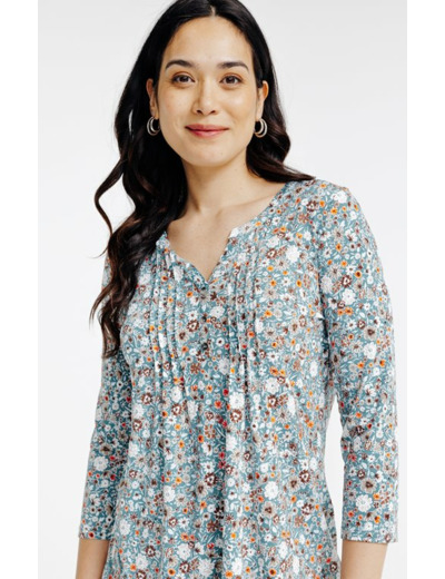 Tee-shirt col mao imprimé fleurs