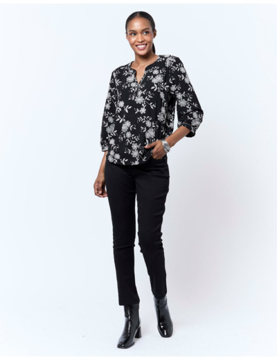 Blouse manches longues imprimé à fleurs NOIR Femme