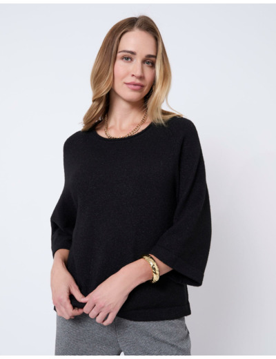 Pull épais court en mélange laine uni NOIR Femme