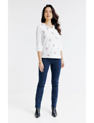 Tee-shirt brodé manches 3/4