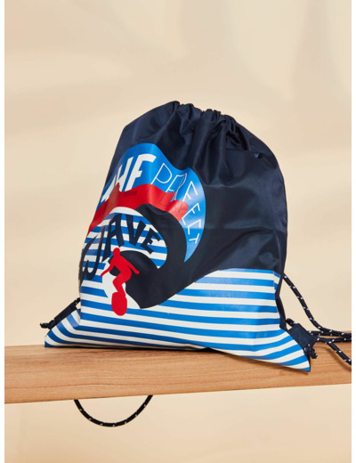 Sac à dos bleu et blanc à rayures