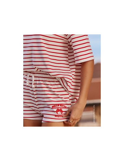 Short marinière en jersey épais avec broderie Hello Kitty