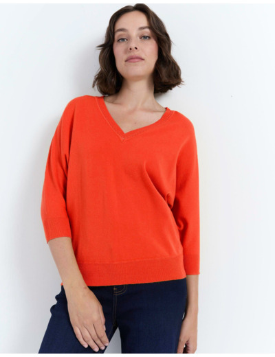 Pull fin uni ORANGE Femme