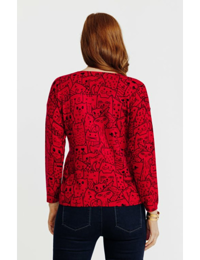 Pull imprimé chats avec strass