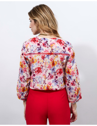 Blouse manches 3/4 imprimé à fleurs ROSE Femme