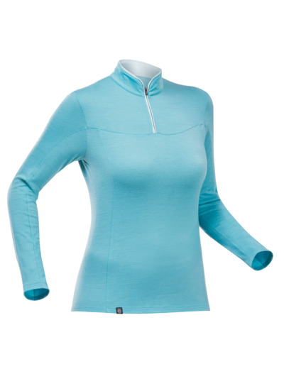 T-shirt mérinos manches longues col zip - mt500 - femme