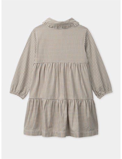 Robe vichy marron et blanc à manches longues Fille