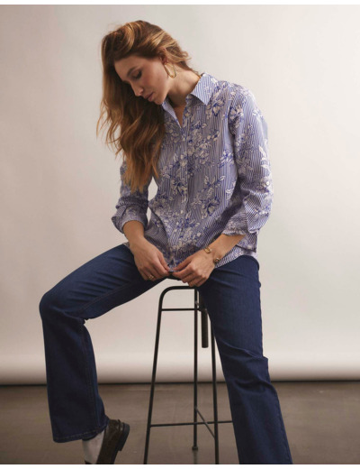 Chemisier manches longues rayé BLEU Femme