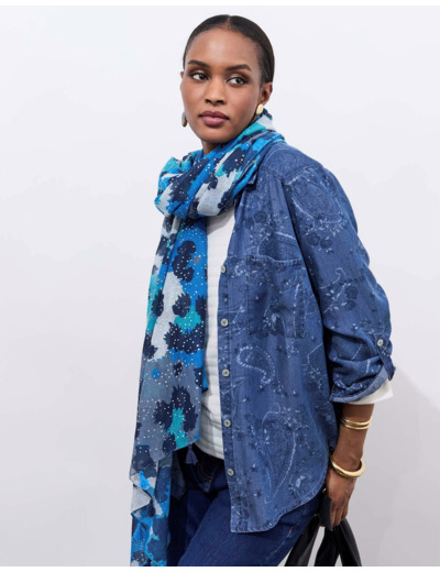 Chemisier manches longues unie BLEU Femme