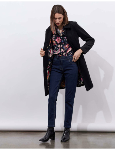 Chemisier manches longues imprimé à fleurs NOIR Femme