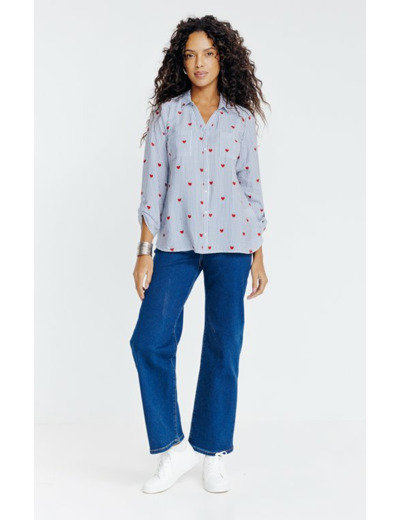 Chemise imprimé à rayures et coeurs