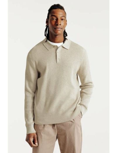 Polo en maille col boutonné fantaisie - Ecru