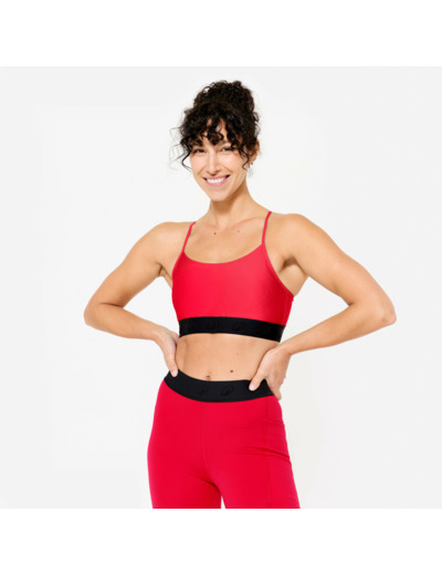 Brassière bretelles fines croisées maintien léger Femme, Rouge