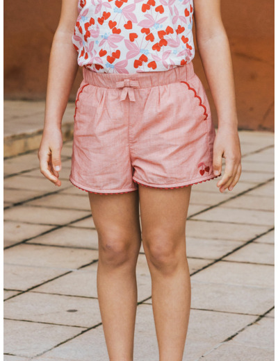Short chambray rouge
