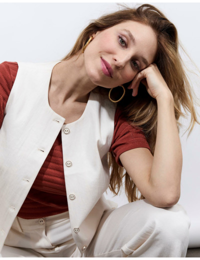 Gilet court uni BLANC Femme