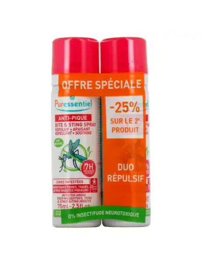 Puressentiel Anti-pique Spray 5 Huiles Essentielles Citriodiol 2 Flacons De 75 Ml 25% Sur Le 2ème