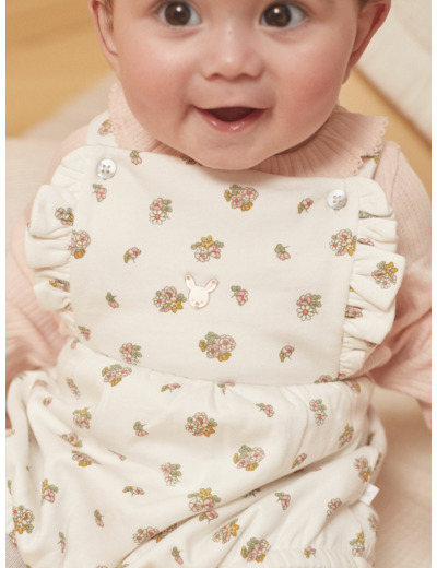 Ensemble body, barboteuse et collants écru et rose