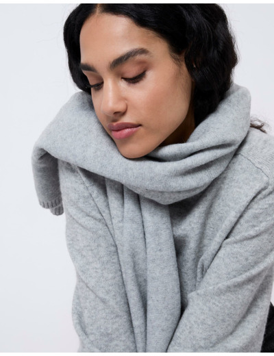 Pull épais en mélange laine uni GRIS Femme