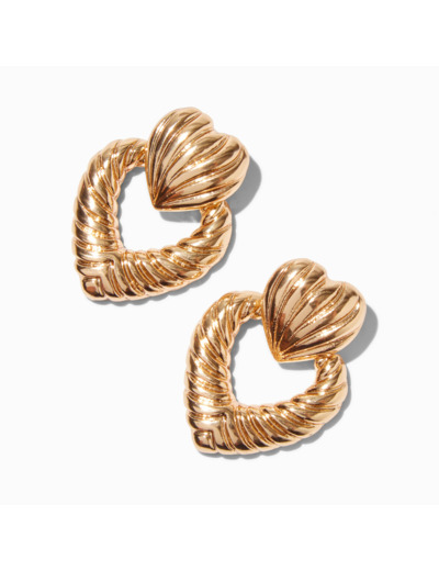 Pendantes 4 cm heurtoir de porte cœur rainurées couleur dorée