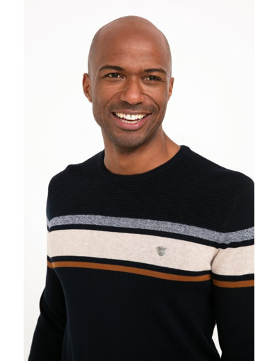 Pull col rond rayé beige stripe