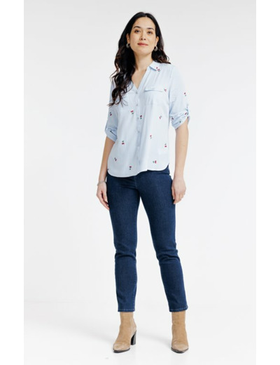 Chemise rayée imprimée cerises