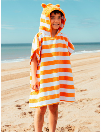 Poncho de bain rayée à capuche