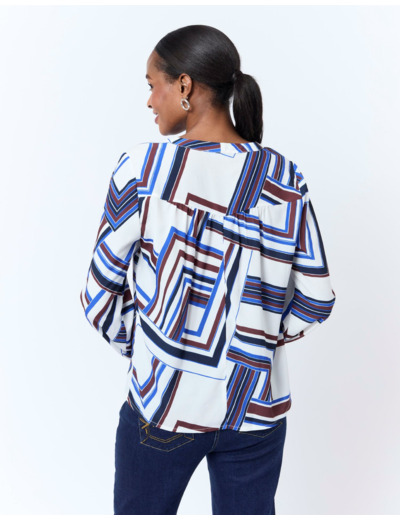 Blouse manches longues imprimé graphique BLANC Femme