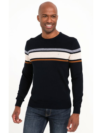 Pull col rond rayé beige stripe