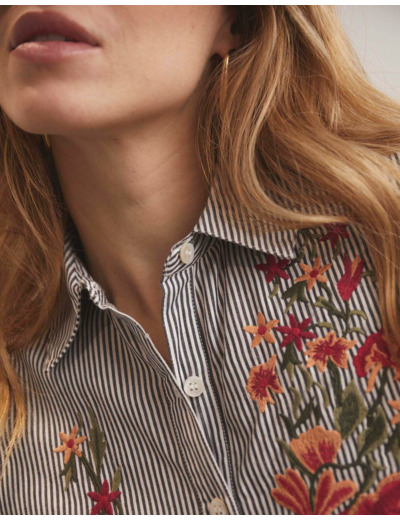 Chemisier manches longues rayé NOIR Femme