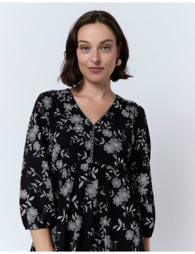 Robe courte imprimé à fleurs NOIR