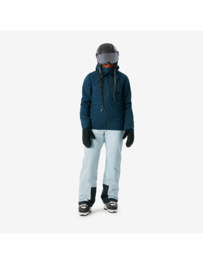 Veste de ski chaude et imperméable femme, 500 bleu pétrol