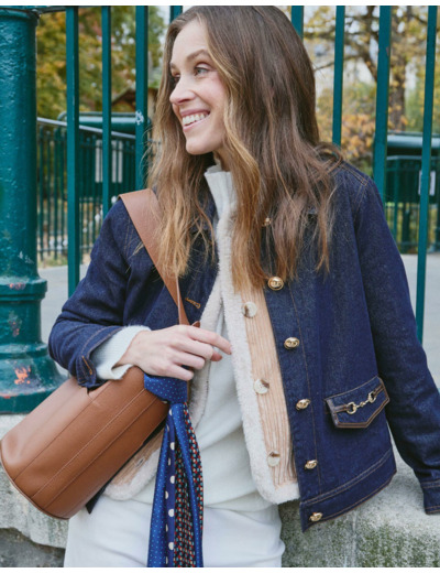 Blouson court en denim uni MARINE Femme