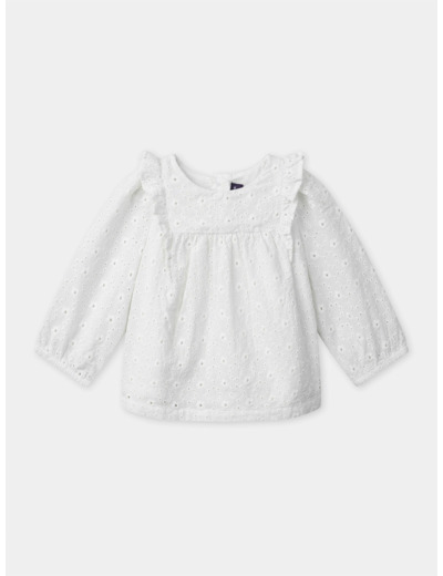 Blouse blanche à broderie anglaise et volants aux épaules Bébé Fille