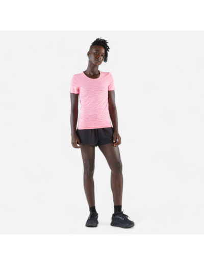 T-shirt running & trail sans couture femme - kiprun run 500 confort rose