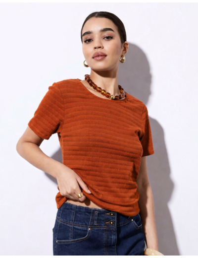 T-Shirt manches courtes en mélange coton uni CAMEL Femme