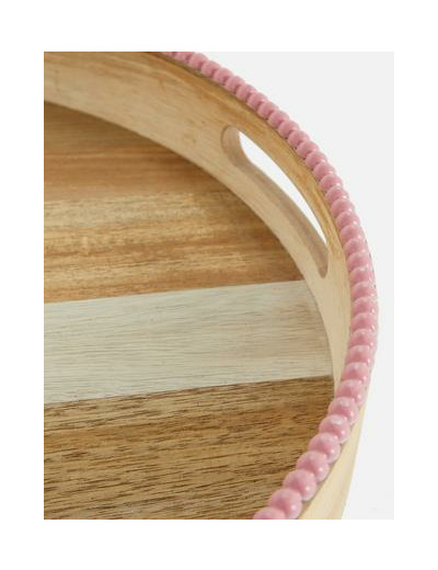 Plateau rond en bois orné de perles
