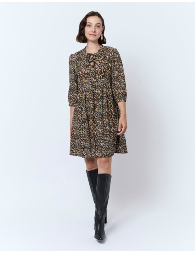Robe courte imprimé léopard MARRON