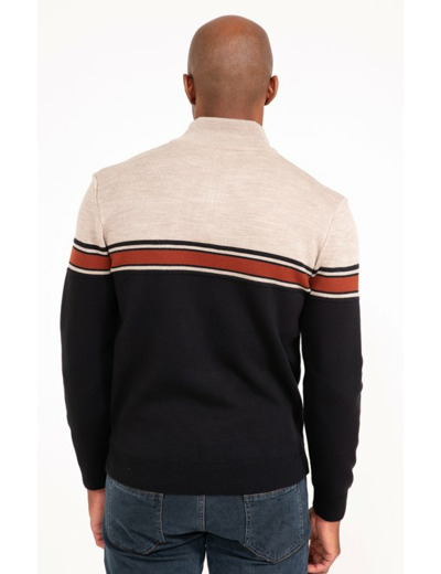 Pull col rond rayé brique