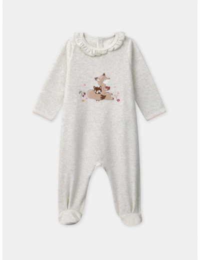 Grenouillère beige en velours avec patch renard à col volant Bébé Fille