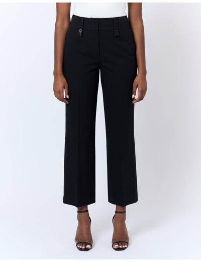 Pantalon long large rayé NOIR Femme