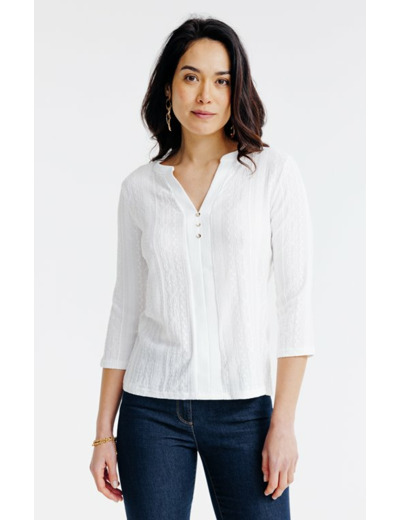 Tee-shirt uni fantaisie manches 3/4