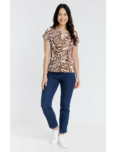 Tee-shirt col mao imprimé zèbre