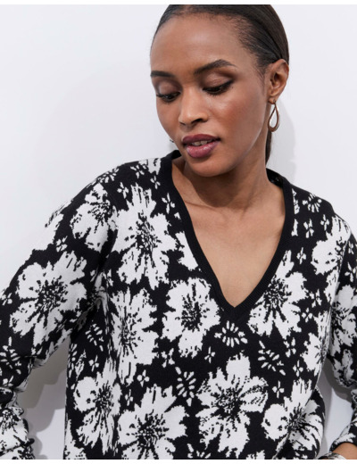 Pull fin jacquard NOIR Femme