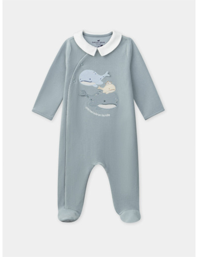 Grenouillère bleu grisé à patch baleine Bébé Garçon
