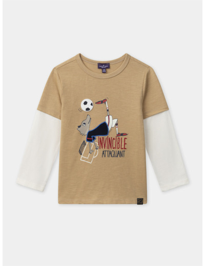 T-shirt marron imprimé loup à manches longues Garçon