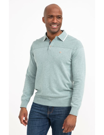 Pull col polo uni Tilleul