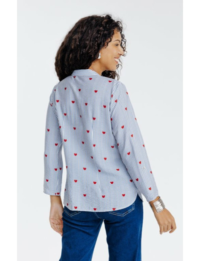 Chemise imprimé à rayures et coeurs