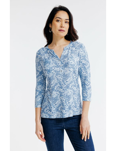 Tee-shirt imprimé col mao et poches