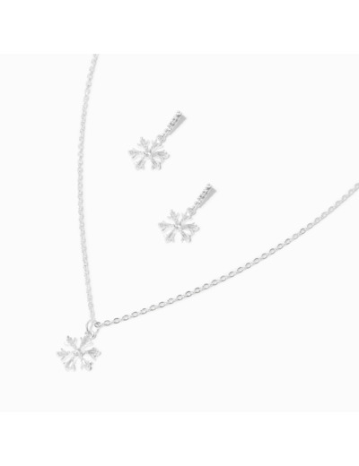 Parure de bijoux flocon de neige en zircon cubique couleur argentée - Lot de 2